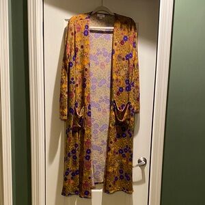LuLaRoe Floral Cardigan - Mustard and Purple
